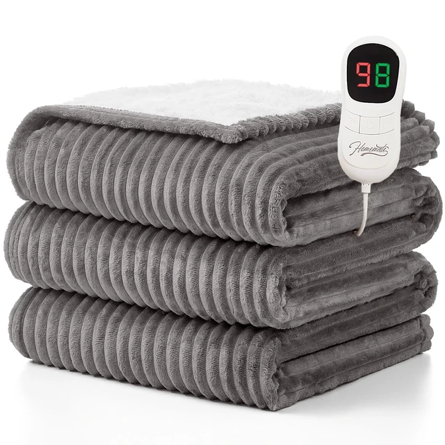 Alt view image 8 of 14 - Heated Blanket Electric Heating Throw 50"x60" Soft Flannel Sherpa | ETL Certified 2/4/6/8H Auto-Off 10 Heat Levels Overheat Protection Machine Washable,For Cold AC Office Room Cold Sleeper Gift