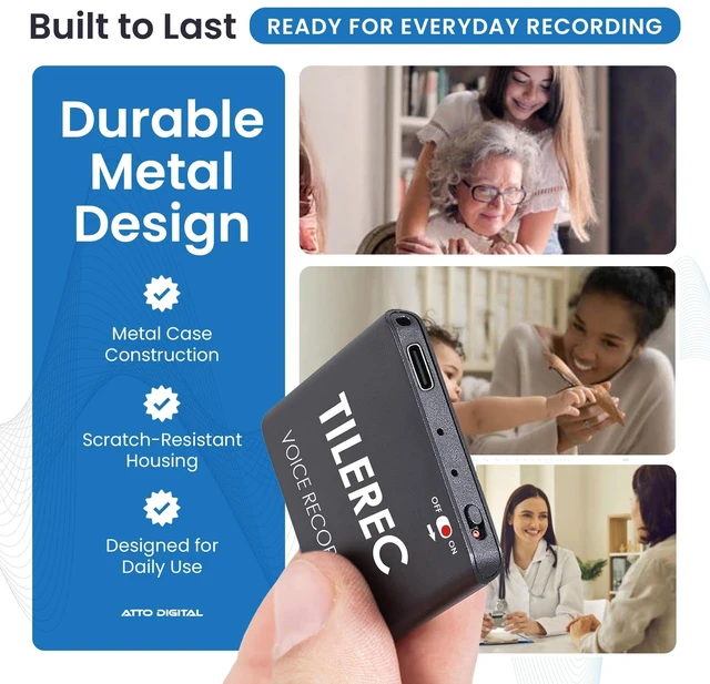 Alt view image 13 of 14 - TileRec Voice Activated Recorder 1160 Hours Digital Dictaphone with Direct Playback, USB-C, Metal Body 64GB Portable Audio Recorder for Meetings & Lectures