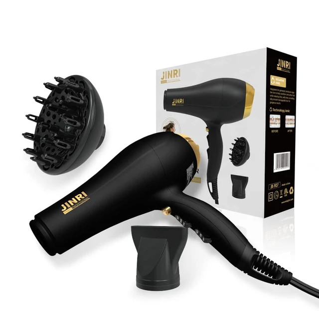 Alt view image 13 of 14 - 2000W Hair Dryer with Negative Ion & Infrared - Black, 3 Heat & 2 Speed, Detachable Air Intake, Concentrator/Diffuser, Hanging Strap