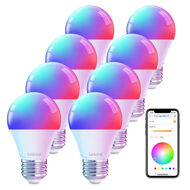 Alt view image 8 of 14 - WiFi Smart Light Bulbs, Alexa & Google Home Compatible, RGBTW 16M Color Changing, Dimmable Mood Lighting, A19 E26 WiFi Bulb 60W 800LM 8 Pack