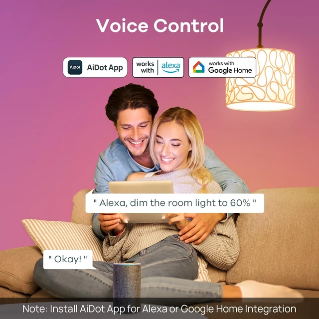 Alt view image 12 of 14 - WiFi Smart Light Bulbs, Alexa & Google Home Compatible, RGBTW 16M Color Changing, Dimmable Mood Lighting, A19 E26 WiFi Bulb 60W 800LM 8 Pack