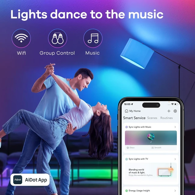 Alt view image 11 of 14 - WiFi Smart Light Bulbs, Alexa & Google Home Compatible, RGBTW 16M Color Changing, Dimmable Mood Lighting, A19 E26 WiFi Bulb 60W 800LM 8 Pack