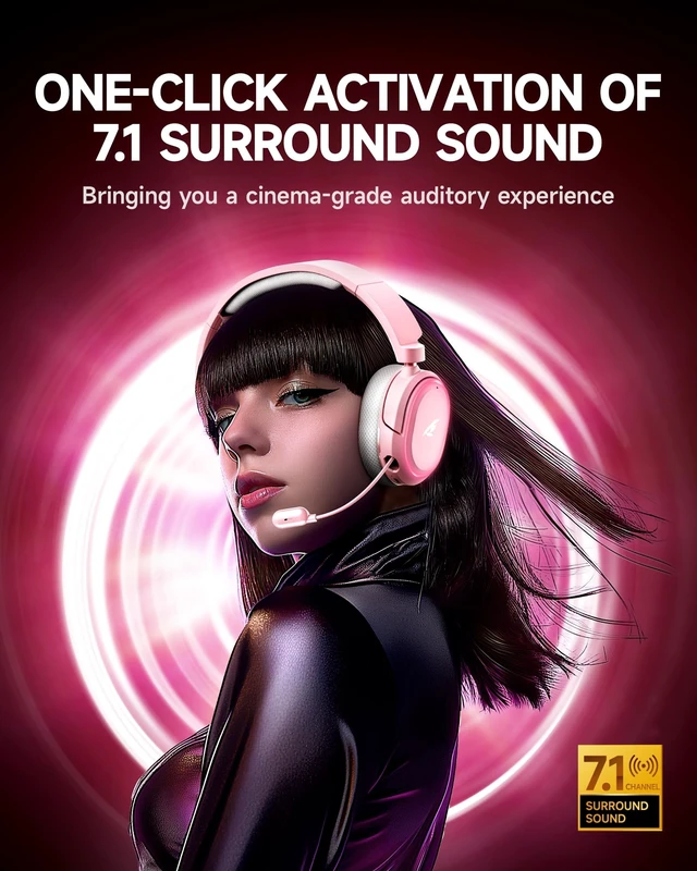 Alt view image 9 of 14 - Wireless Gaming Headset, 7.1 Surround Sound, 2.4GHz USB Gaming Headphones with Bluetooth 5.4, 100H Battery, ENC Noise Canceling Mic, RGB Light, Wireless Headset for PC PS5 PS4 Mac Switch (Gray-Pink)