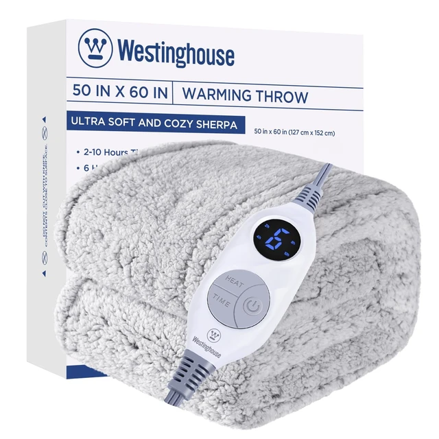 Alt view image 7 of 12 - Electric Blanket Heated Throw, 6 Heat Settings, Grey | Soft Plush Sherpa Heated Blanket with 2-10 Hours Auto-Off, Machine Washable, 50x60"