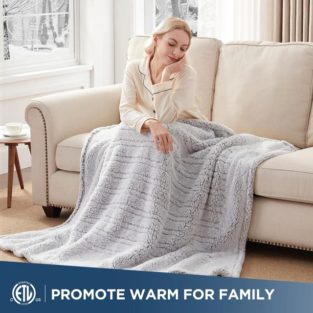 Alt view image 9 of 12 - Electric Blanket Heated Throw, 6 Heat Settings, Grey | Soft Plush Sherpa Heated Blanket with 2-10 Hours Auto-Off, Machine Washable, 50x60"