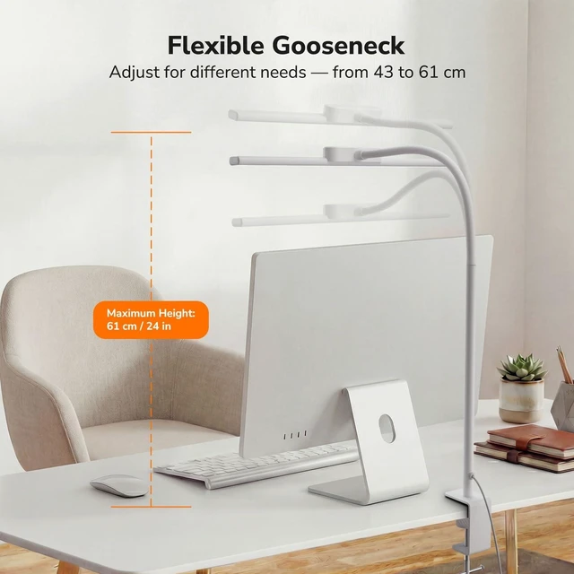 Alt view image 12 of 14 - Desk Lamp with Clamp, Led Clip on Desk Lights for Home Office, White | 11W 750LM Eye Caring Task Light, 25 Lighting Modes, Flexible Gooseneck, Architect Lamp for Monitor, Workbench, Draft, Crafts