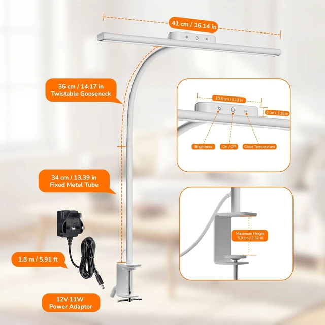 Alt view image 13 of 14 - Desk Lamp with Clamp, Led Clip on Desk Lights for Home Office, White | 11W 750LM Eye Caring Task Light, 25 Lighting Modes, Flexible Gooseneck, Architect Lamp for Monitor, Workbench, Draft, Crafts