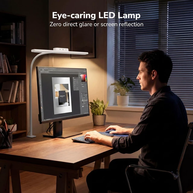 Alt view image 10 of 14 - Desk Lamp with Clamp, Led Clip on Desk Lights for Home Office, White | 11W 750LM Eye Caring Task Light, 25 Lighting Modes, Flexible Gooseneck, Architect Lamp for Monitor, Workbench, Draft, Crafts