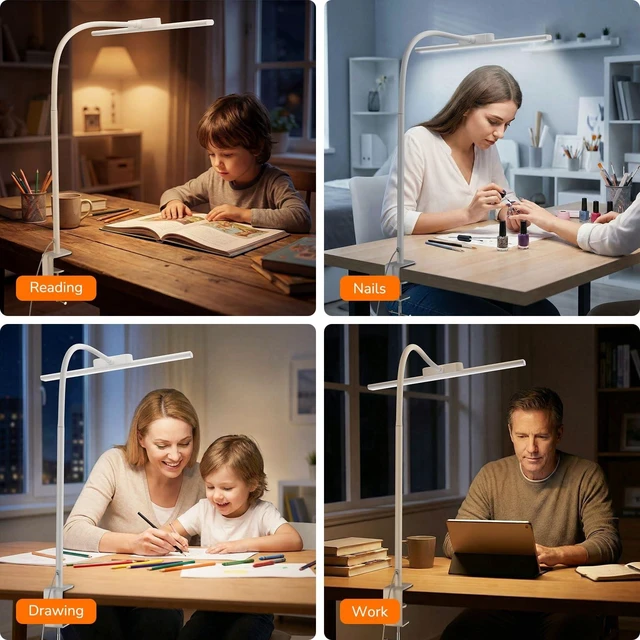 Alt view image 14 of 14 - Desk Lamp with Clamp, Led Clip on Desk Lights for Home Office, White | 11W 750LM Eye Caring Task Light, 25 Lighting Modes, Flexible Gooseneck, Architect Lamp for Monitor, Workbench, Draft, Crafts