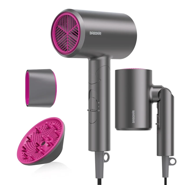 Alt view image 8 of 14 - 1875W Hair Dryer with Diffuser, Foldable, Ionic Blow Dryer, Gray | Fast Drying for Curly & All Hair Types, 3 Heat & 2 Speed, Concentrator & Diffuser, Compact & Portable for Home, Women & Men