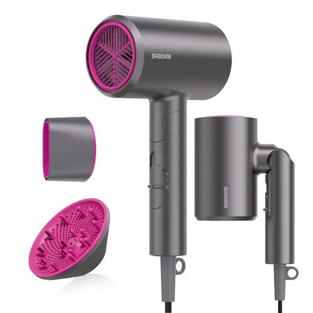 Alt view image 11 of 14 - 1875W Hair Dryer with Diffuser, Foldable, Ionic Blow Dryer, Gray | Fast Drying for Curly & All Hair Types, 3 Heat & 2 Speed, Concentrator & Diffuser, Compact & Portable for Home, Women & Men