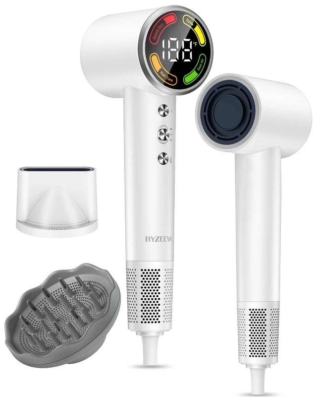 Alt view image 8 of 14 - High-Speed Hair Dryer with Diffuser, Ionic Blow Dryer, White | 160000 RPM for Fast Drying, Upgraded 3-Layer Motor Protection, Salon Hairdryer for Curly Straight Hair, LED Temp Display