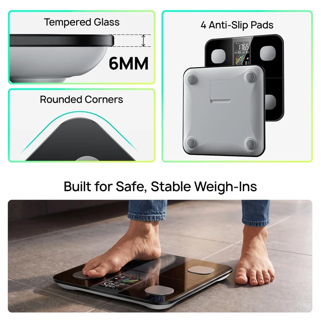Alt view image 13 of 14 - Smart Scale for Body Weight, High Accuracy Digital Bathroom Scale with Large Display for BMI Muscle Mass Heart Rate, 22 Body Composition Analyzer Sync with Fitness App, 400lb