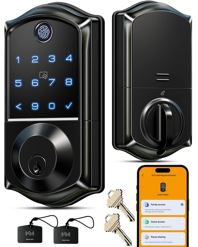 Alt view image 8 of 14 - VE017 Fingerprint Smart Door Lock with App Control, Matte Black | 8-in-1 Keyless Entry, Smart User Management, Auto Lock, Electronic Touchscreen Keypad, USB-C Port, Deadbolt for Front Door