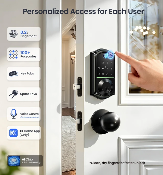 Alt view image 10 of 14 - VE017 Fingerprint Smart Door Lock with App Control, Matte Black | 8-in-1 Keyless Entry, Smart User Management, Auto Lock, Electronic Touchscreen Keypad, USB-C Port, Deadbolt for Front Door