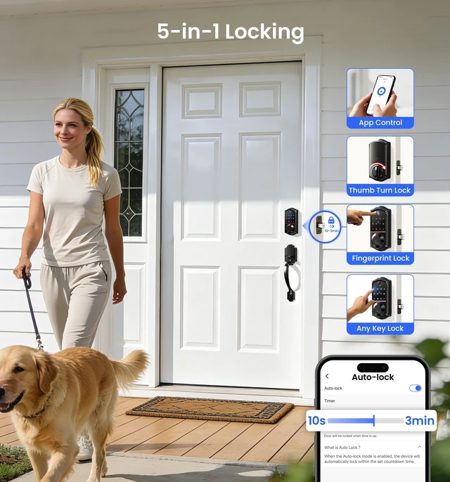 Alt view image 14 of 14 - VE017 Fingerprint Smart Door Lock with App Control, Matte Black | 8-in-1 Keyless Entry, Smart User Management, Auto Lock, Electronic Touchscreen Keypad, USB-C Port, Deadbolt for Front Door