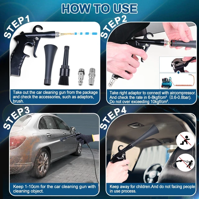 Alt view image 11 of 12 - Car Cleaning Gun Detailing Interior Dryer Air Blow Gun, High Pressure Blower Gun, Car Detailing Kit Interior Cleaner, Car Detailing Tools for Car Quickly Blasts Dirt and Dust Works with Air
