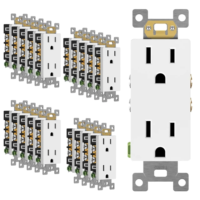 Alt view image 8 of 14 - 20 Pack Decorator Wall Outlet, 15A Standard Electrical Receptacle | Self-Grounding, UL Listed, 5-15R, 125V, Non-Tamper Resistant Residential Outlets for Home, Kitchen, Bathroom, Glossy White