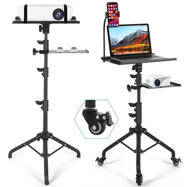 Alt view image 8 of 14 - Laptop Tripod on Wheels with 2 Shelves | Portable Projector Floor Stand Adjustable Height 25.9 to 51.8 Inch with Phone Holder, Projector Stand