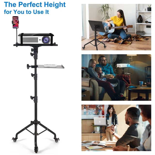 Alt view image 12 of 14 - Laptop Tripod on Wheels with 2 Shelves | Portable Projector Floor Stand Adjustable Height 25.9 to 51.8 Inch with Phone Holder, Projector Stand