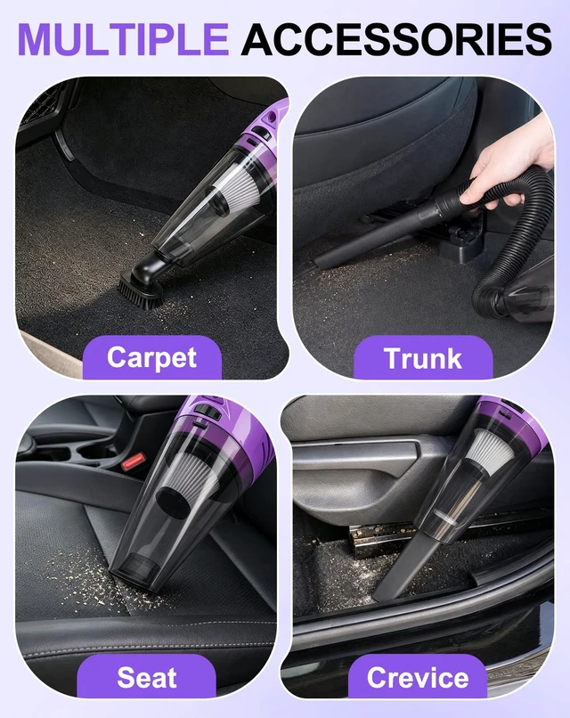 Alt view image 11 of 14 - Car Cleaning Kit with Vacuum,Deep Cleaning for Interior Detailing | 7600PA High Power Corded Handheld Vacuum,Windshield Cleaner Tool, Detailing Brush Set,21Pcs Car Accessories,Gift Set Purple