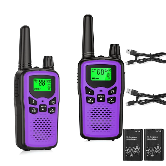 Alt view image 8 of 14 - Walkie Talkies 2 Pack,Kartal Rechargeable Purple Walkie Talkies with 22 FRS Channels,Two Way Radios with LED Flashlight for Hiking Cruises Camping
