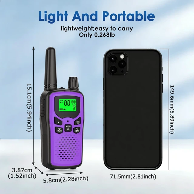 Alt view image 11 of 14 - Walkie Talkies 2 Pack,Kartal Rechargeable Purple Walkie Talkies with 22 FRS Channels,Two Way Radios with LED Flashlight for Hiking Cruises Camping
