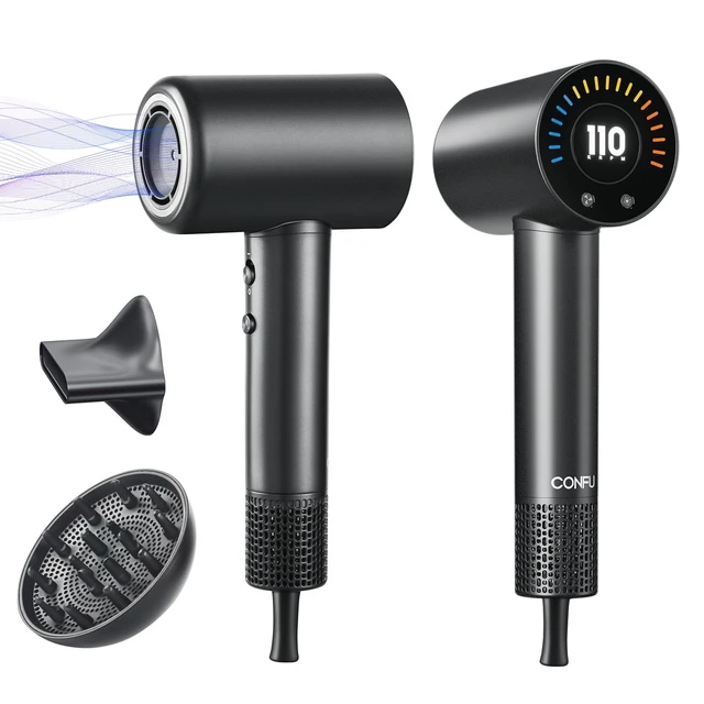 Alt view image 8 of 14 - Hair Dryer, 110000 RPM Fast Drying Blow Dryer with Magnetic Diffuser and Concentrator, Professional Lightweight Ionic Hair Dryer for Women and Men Grey