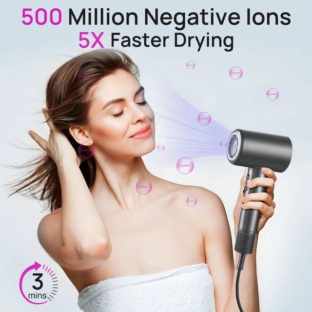 Alt view image 10 of 14 - Hair Dryer, 110000 RPM Fast Drying Blow Dryer with Magnetic Diffuser and Concentrator, Professional Lightweight Ionic Hair Dryer for Women and Men Grey