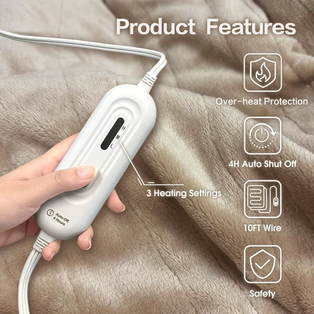 Alt view image 10 of 14 - Heated Blanket Throw,Ultra Soft 2-Layer Flannel Electric Blanket | 3 Heat Settings, 4H Auto Off, ETL/FCC Certified, Overheat Protection, Machine Washable, for Couch & Bed, Office, Women Gifts