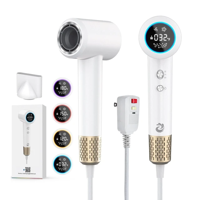 Alt view image 8 of 14 - 110000RPM Ionic Hair Dryer, Positive & Negative Ion Tech (White) | 1500W Plasma Ionic Blow Dryer,LCD Display 5 Modes Thermo-Control,Low Noise Portable for Home Travel