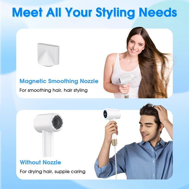 Alt view image 13 of 14 - 110000RPM Ionic Hair Dryer, Positive & Negative Ion Tech (White) | 1500W Plasma Ionic Blow Dryer,LCD Display 5 Modes Thermo-Control,Low Noise Portable for Home Travel