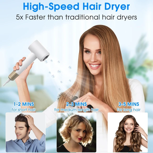 Alt view image 11 of 14 - 110000RPM Ionic Hair Dryer, Positive & Negative Ion Tech (White) | 1500W Plasma Ionic Blow Dryer,LCD Display 5 Modes Thermo-Control,Low Noise Portable for Home Travel