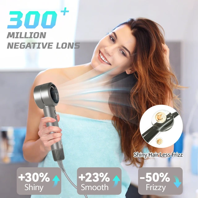 Alt view image 12 of 14 - High Speed Hair Dryer - 110,000 RPM Brushless Motor 1500W, 3 Speeds & 4 Heat Settings with Concentrator Nozzle, Thermostatic Hair Protection, Lightweight Quiet, Unisex Grey