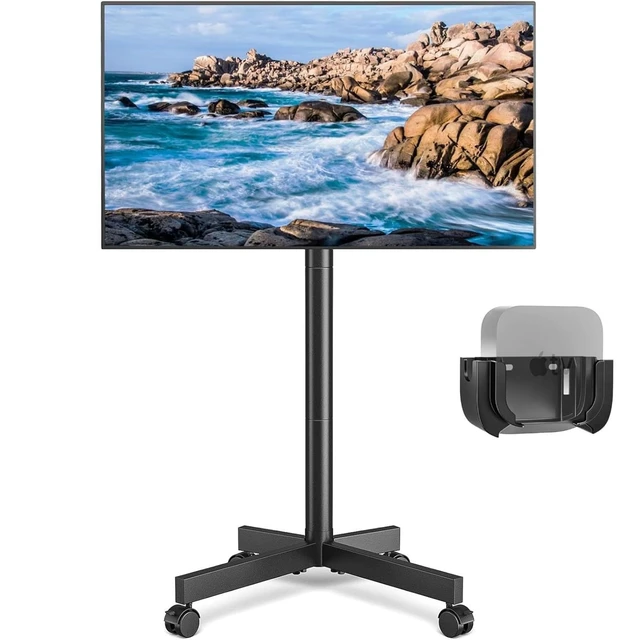 Alt view image 8 of 14 - Mobile TV Cart Rolling TV Stand for 23-65 Inch Screens (Black) | Portable TV Stand on Wheels with Tilt and Height Adjustable, Outdoor TV Mount Stand up to 88 lbs for Home MAX VESA 400x400mm