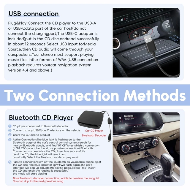 Alt view image 10 of 14 - Portable External CD Player for Car with Bluetooth and USB/Type-C Connection, CD Player for Car Audio Systems/TV/MacBook pro/Laptops Desktops/Bluetooth Speaker with Plug and Play