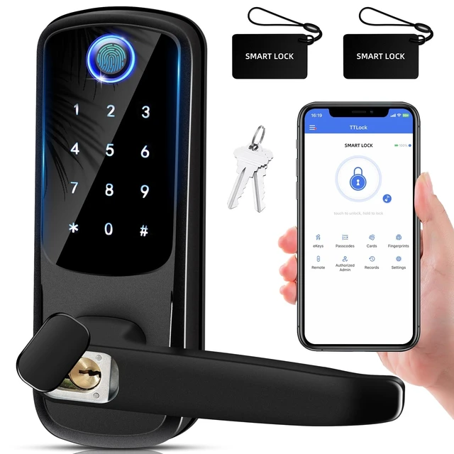 Alt view image 7 of 12 - Smart Door Lock with Handle, Keyless Entry Digital Lock for Front/Interior Door,Fingerprint Exterior Locks, Electronic Deadbolt with Keypad,Biometric Door Knob,Smart Locks for Home, Apartment, Office