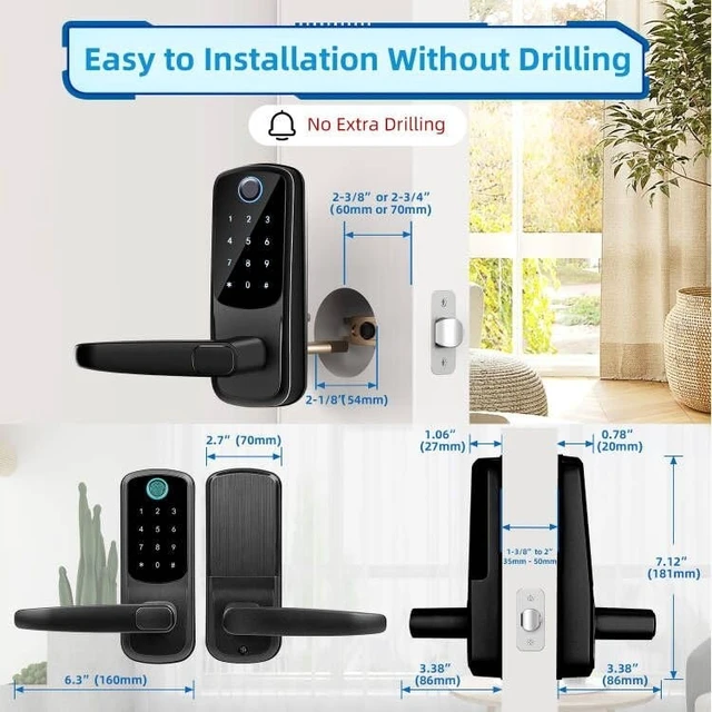 Alt view image 11 of 12 - Smart Door Lock with Handle, Keyless Entry Digital Lock for Front/Interior Door,Fingerprint Exterior Locks, Electronic Deadbolt with Keypad,Biometric Door Knob,Smart Locks for Home, Apartment, Office
