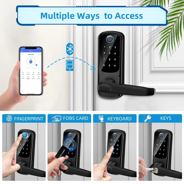 Alt view image 8 of 12 - Smart Door Lock with Handle, Keyless Entry Digital Lock for Front/Interior Door,Fingerprint Exterior Locks, Electronic Deadbolt with Keypad,Biometric Door Knob,Smart Locks for Home, Apartment, Office