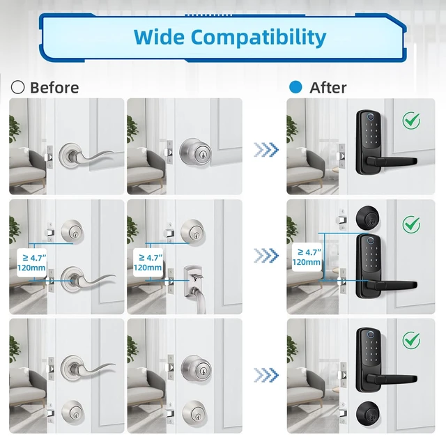 Alt view image 12 of 12 - Smart Door Lock with Handle, Keyless Entry Digital Lock for Front/Interior Door,Fingerprint Exterior Locks, Electronic Deadbolt with Keypad,Biometric Door Knob,Smart Locks for Home, Apartment, Office