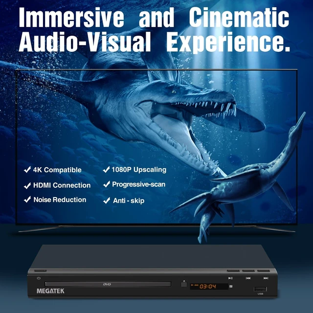 Alt view image 10 of 14 - Region-Free DVD Player for TV with HDMI & 1080P Upscaling | CD/DVD/USB Playback, Compact Metal Housing, Coaxial Audio, LED Display, Remote & HDMI/AV Cables Included