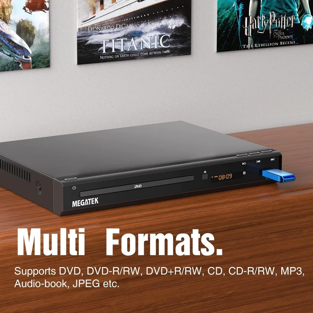 Alt view image 12 of 14 - Region-Free DVD Player for TV with HDMI & 1080P Upscaling | CD/DVD/USB Playback, Compact Metal Housing, Coaxial Audio, LED Display, Remote & HDMI/AV Cables Included