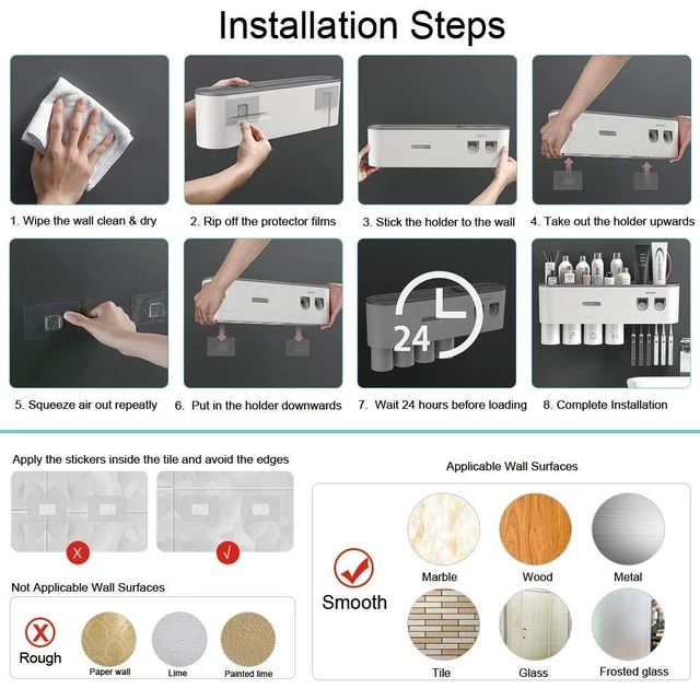 Alt view image 10 of 14 - Toothbrush Holders for Bathrooms Wall Mounted, 6 Slot Toothbrush Holder with 2 Automatic Toothpaste Dispensers, 2 Magnetic Cups, Large Capacity Bathroom Organizer, Wall Storage with Drawer