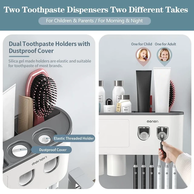 Alt view image 11 of 14 - Toothbrush Holders for Bathrooms Wall Mounted, 6 Slot Toothbrush Holder with 2 Automatic Toothpaste Dispensers, 2 Magnetic Cups, Large Capacity Bathroom Organizer, Wall Storage with Drawer