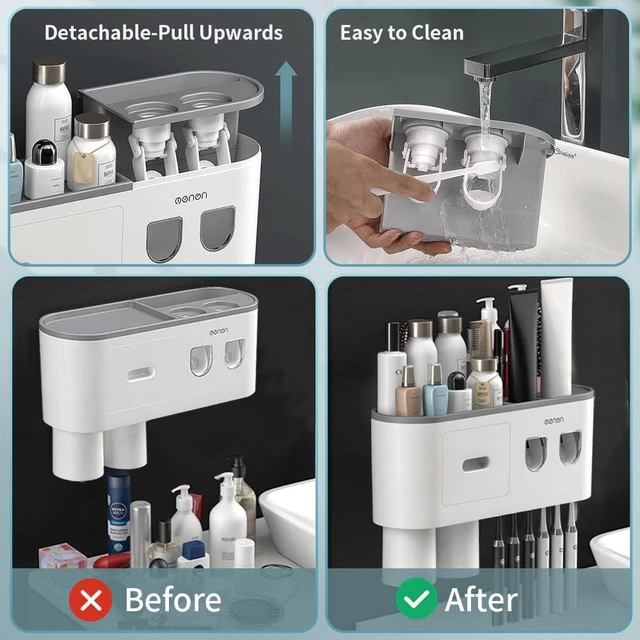 Alt view image 13 of 14 - Toothbrush Holders for Bathrooms Wall Mounted, 6 Slot Toothbrush Holder with 2 Automatic Toothpaste Dispensers, 2 Magnetic Cups, Large Capacity Bathroom Organizer, Wall Storage with Drawer