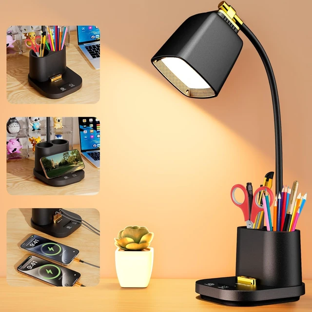 Alt view image 8 of 14 - LED Desk Lamp for Dorm 2 USB Ports, Dorm Room Essentials, Small Table Lamp for Home Office, College Dorm Room Gifts, Gooseneck Desk Light with Charger Storage Box for Study, Reading, Craft, Work, Task