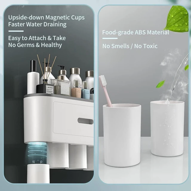 Alt view image 14 of 14 - Toothbrush Holders for Bathrooms Wall Mounted, 6 Slot Toothbrush Holder with 2 Automatic Toothpaste Dispensers, 2 Magnetic Cups, Large Capacity Bathroom Organizer, Wall Storage with Drawer