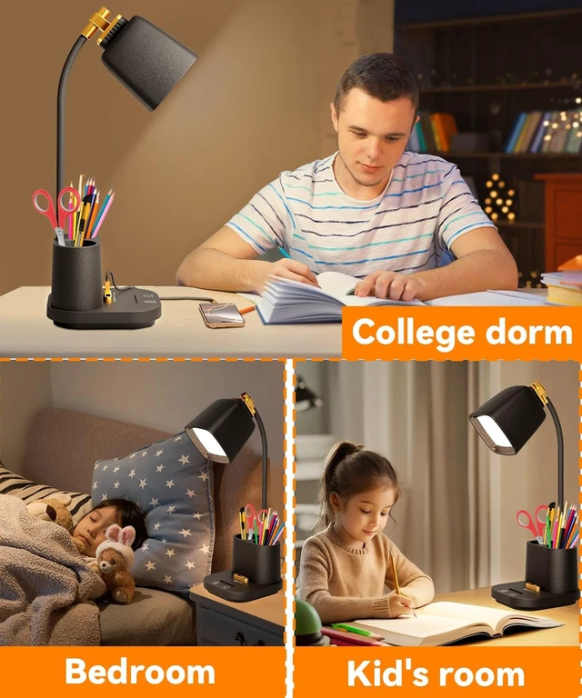 Alt view image 13 of 14 - LED Desk Lamp for Dorm 2 USB Ports, Dorm Room Essentials, Small Table Lamp for Home Office, College Dorm Room Gifts, Gooseneck Desk Light with Charger Storage Box for Study, Reading, Craft, Work, Task