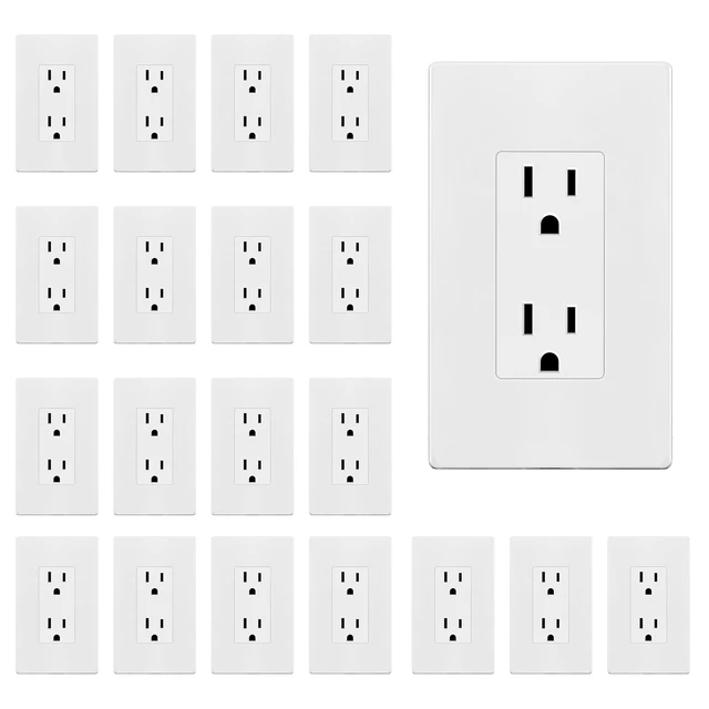 Alt view image 8 of 14 - 20 Pack Decorator Outlet 15A Receptacle with Screwless Wall Plate | Self-Grounding, UL Listed, Standard Residential Electrical Outlets for Home, Non-Tamper Resistant, 5-15R, 125V, Glossy White