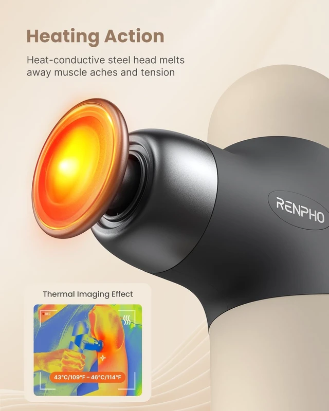 Alt view image 9 of 14 - Mini Thermal Massage Gun with Heat, Color Silicone Casing, 4 Speeds | Portable, Ultra-Quiet Mini Massage Gun, 4 Heads, Neck, Back Muscle Comfort, Carry Case, Home, Office, Travel Use, Gift Idea